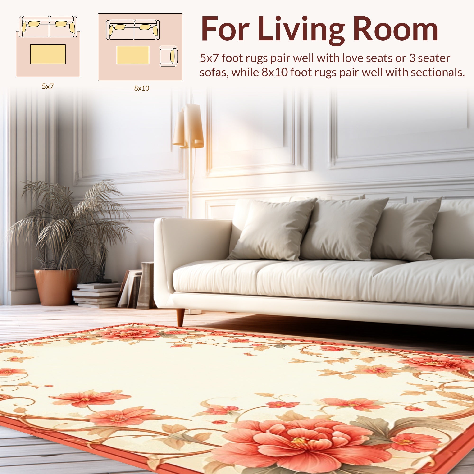 Coral Floral Vine Art Rug