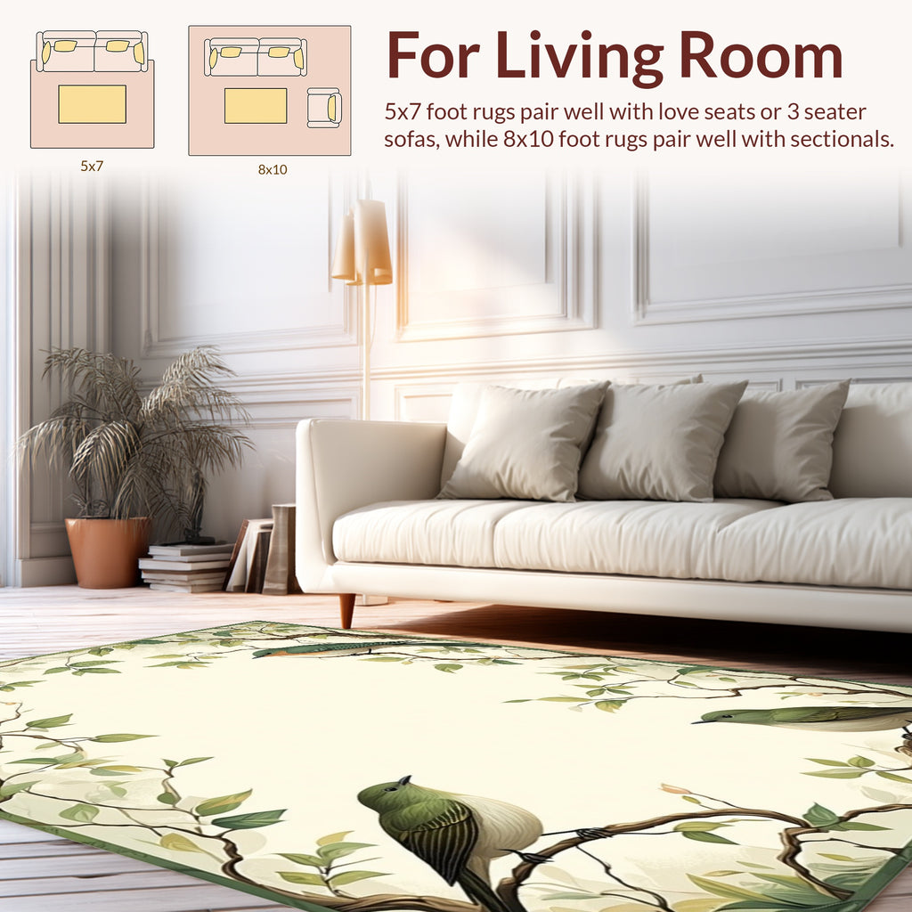 Birds And Branches Botanical Pattern Rug