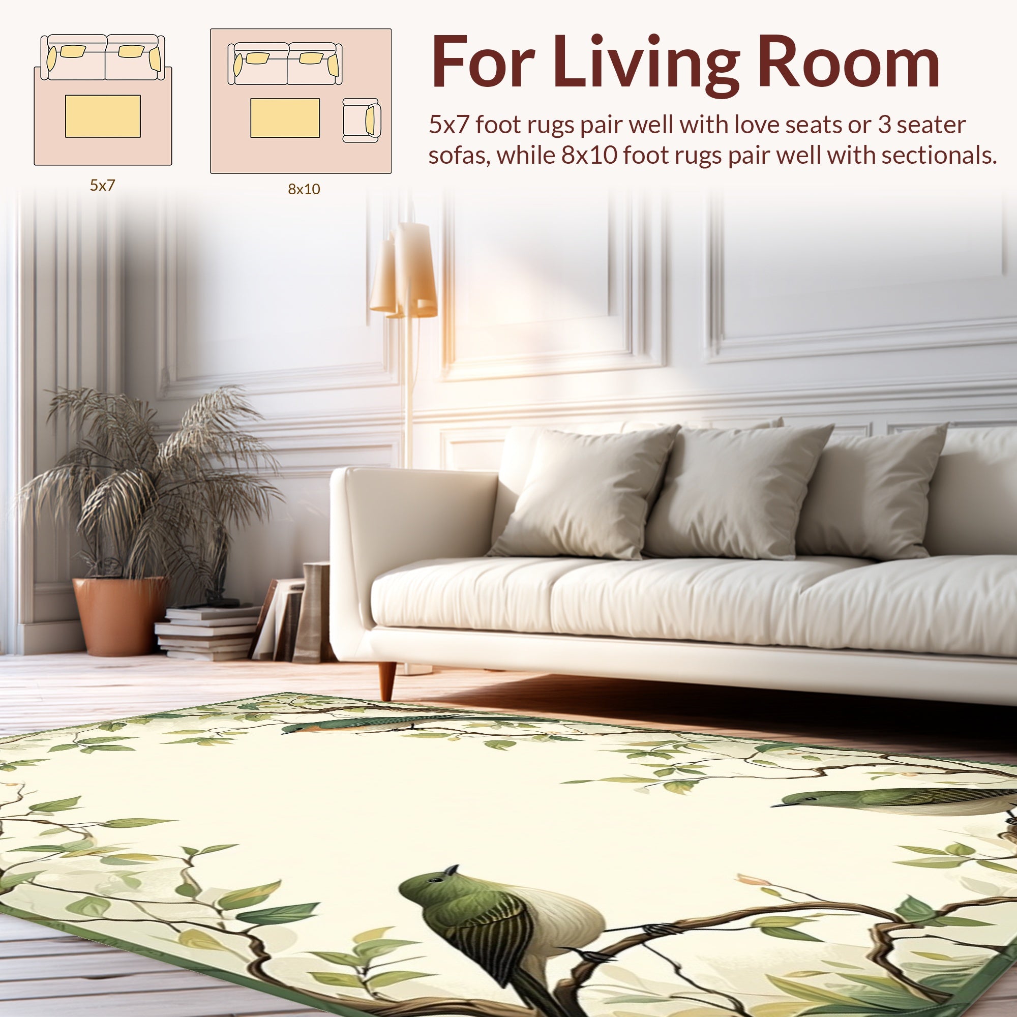Birds And Branches Botanical Pattern Rug