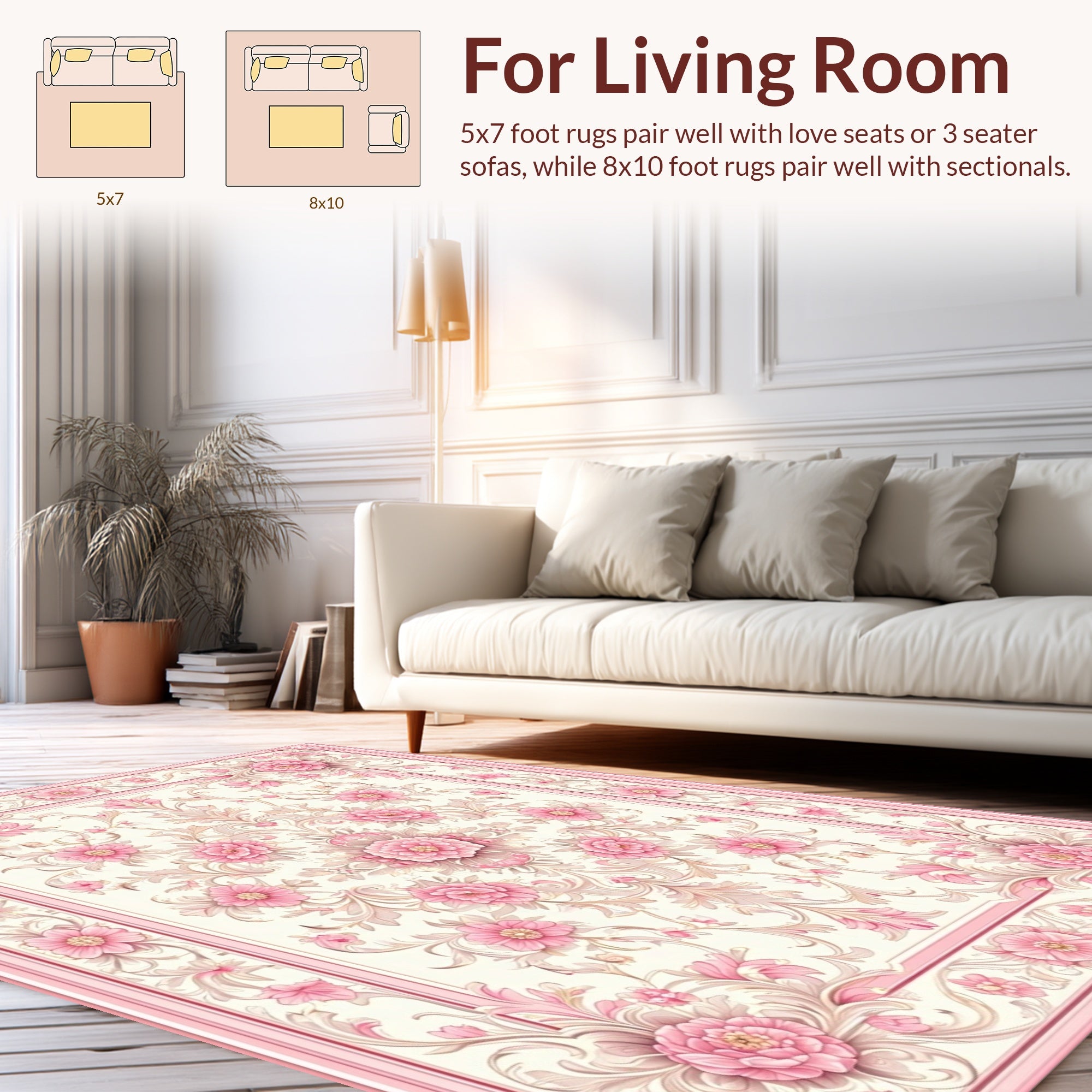 Soft Pink Floral Scrollwork Pattern Rug