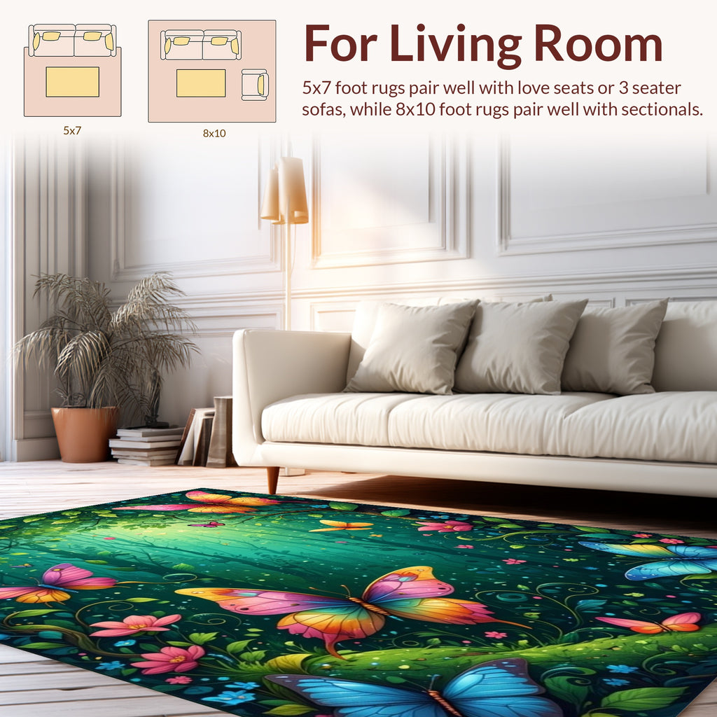 Whimsical Forest Butterfly Garden Design Rug