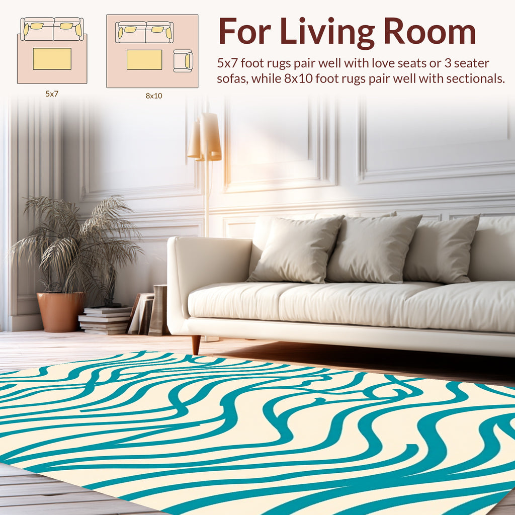Teal Flowing Lines Pattern Rug