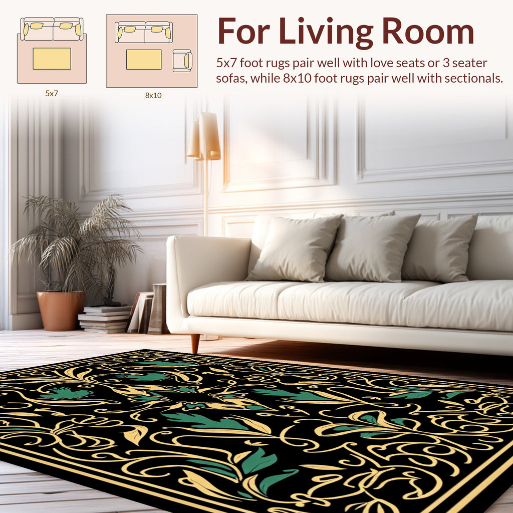 Art Nouveau Black Gold Floral Pattern Rug