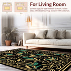 Art Nouveau Black Gold Floral Pattern Rug