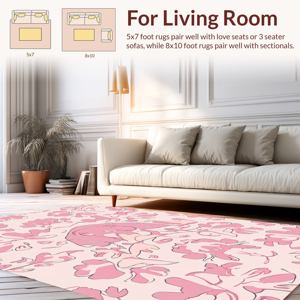 Abstract Pink Floral Symmetry Design Rug