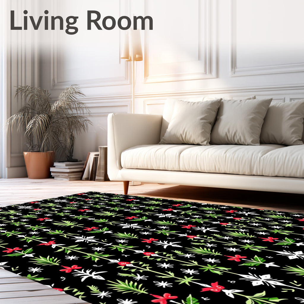 Whimsical Red Green Floral Tall Plants Rug