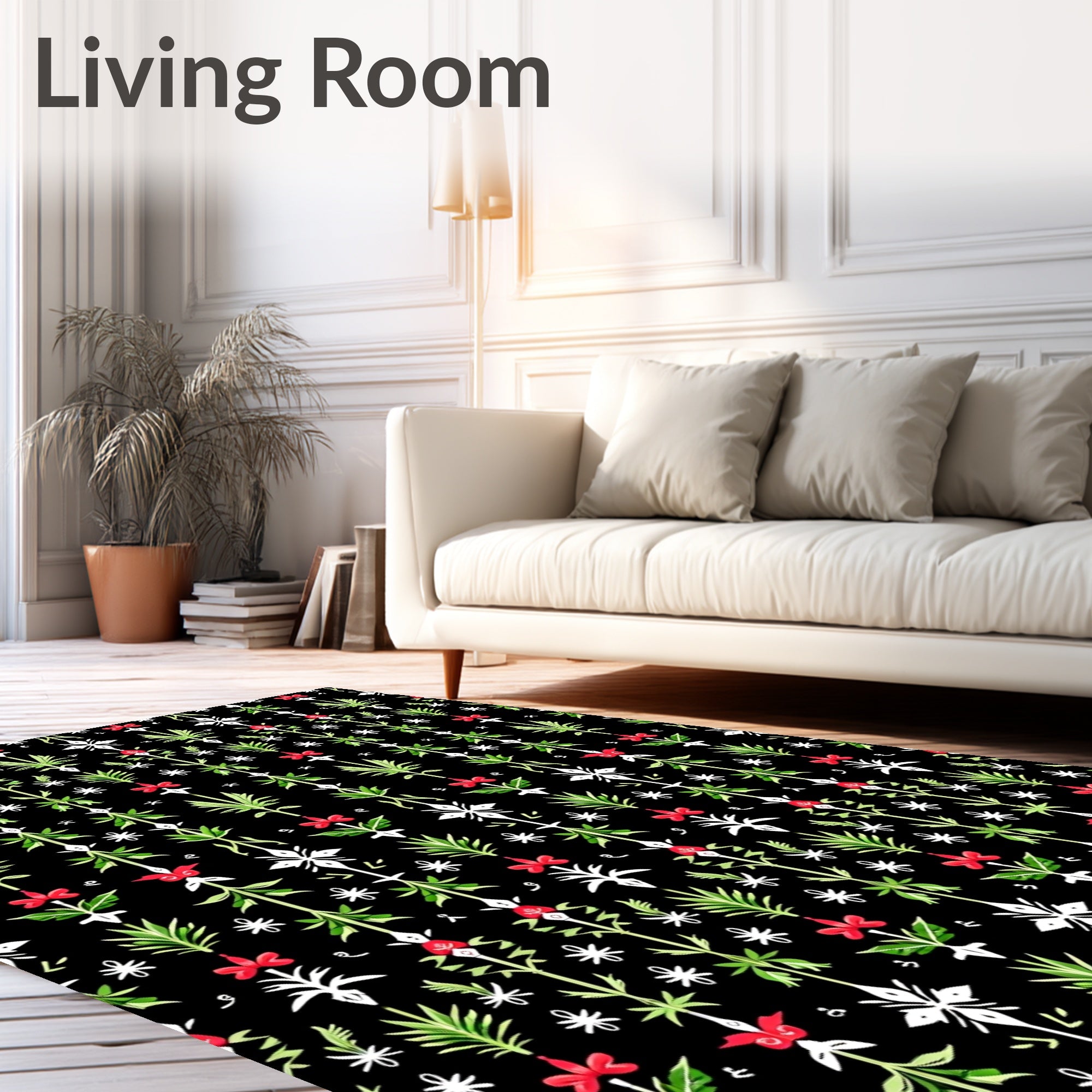 Whimsical Red Green Floral Tall Plants Rug