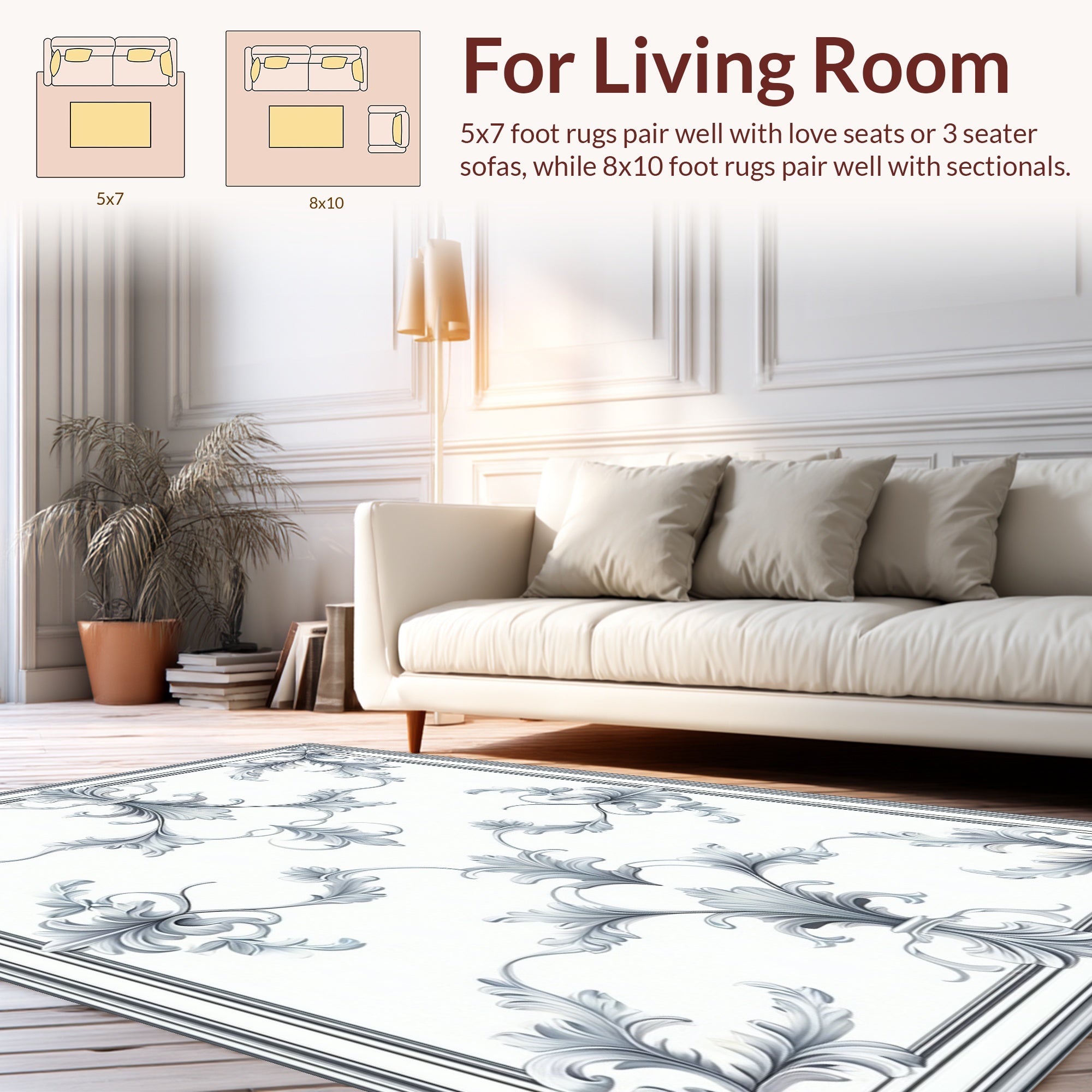 Elegant Scroll Patterned Gray Rug
