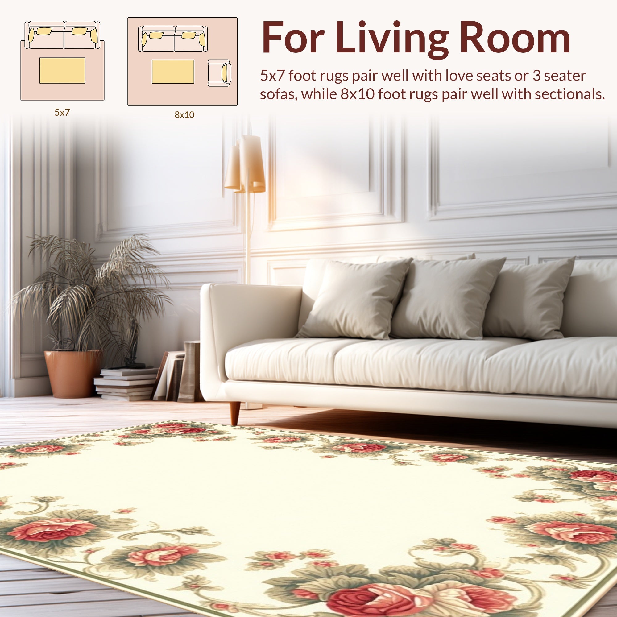 Classic Floral Rose Border Design Rug