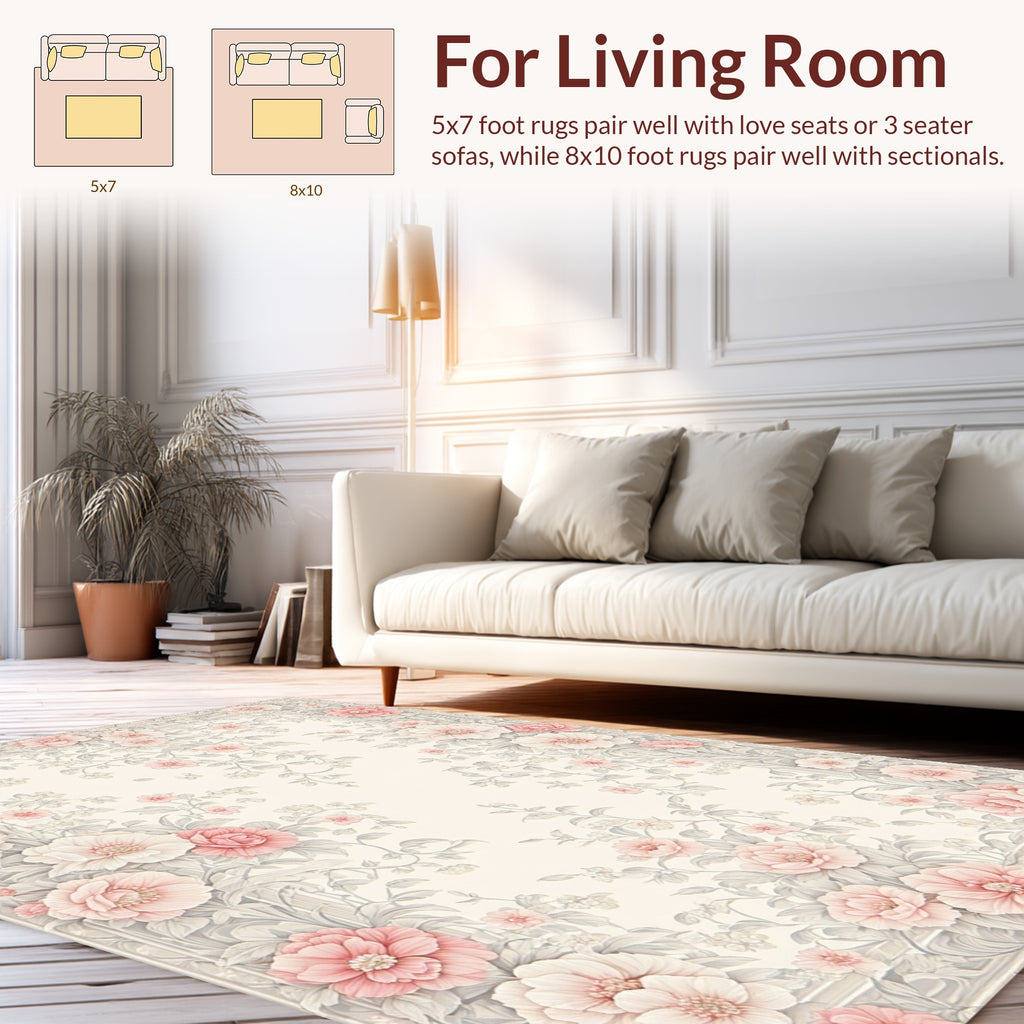 Soft Peaching Floral Vine Border Rug