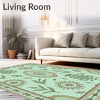 Pale Green Floral Medallion Border Rug
