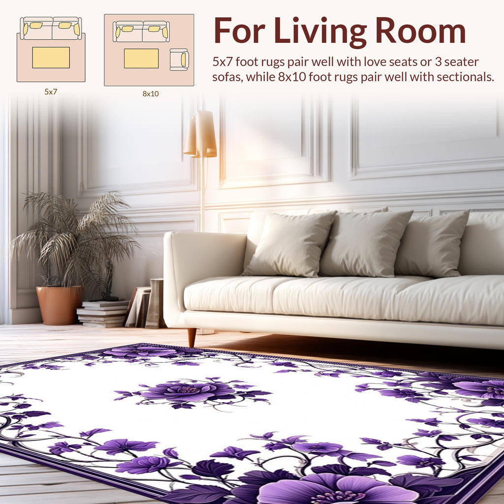 Elegant Purple Floral Vine Frame Rug
