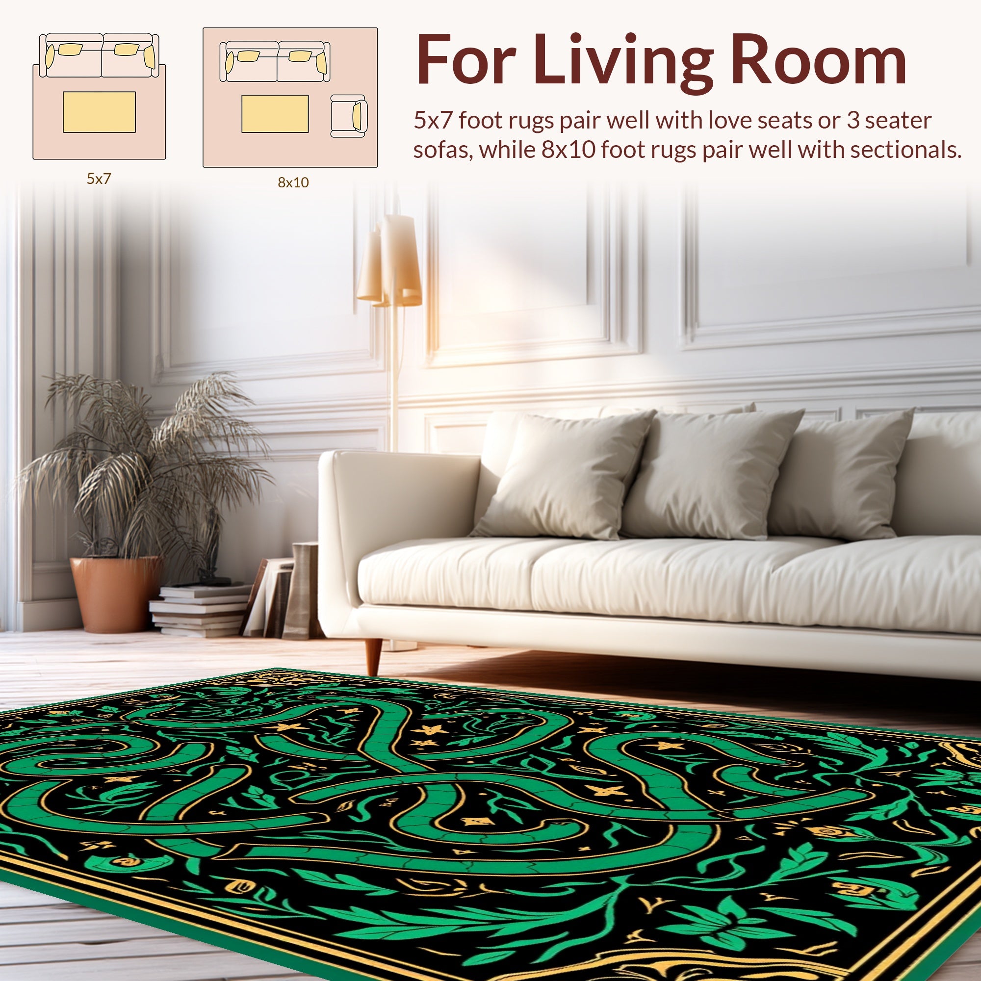 Emerald Serpent Floral Garden Design Rug