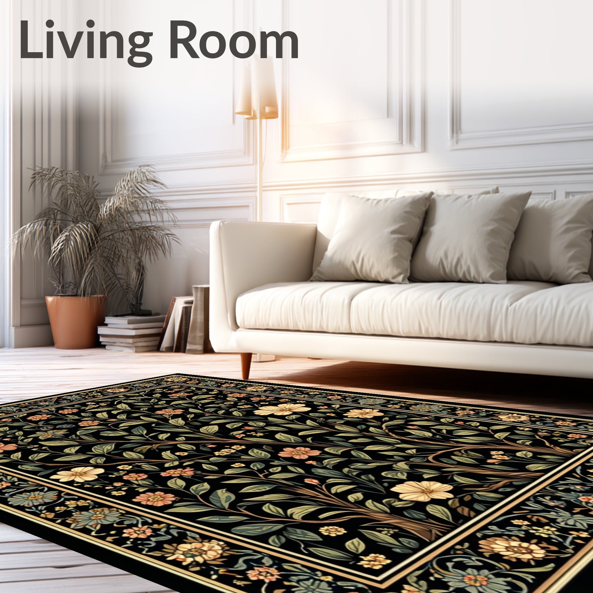 Dark Floral Tree of Life Pattern Rug