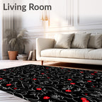 Minimalist Red Floral Black Scroll Rug