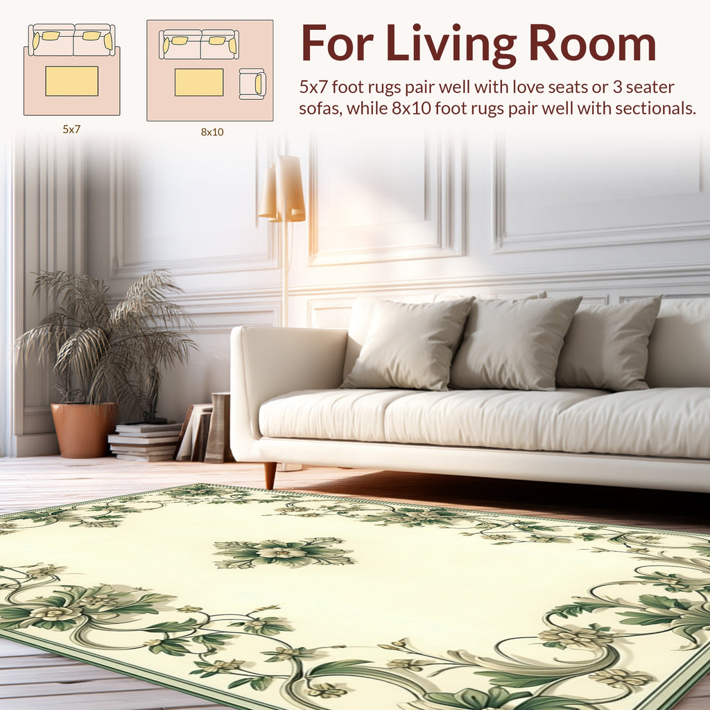 Elegant Floral Swirl Green Scroll Rug