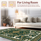Dark Green Golden Floral Medallion Rug
