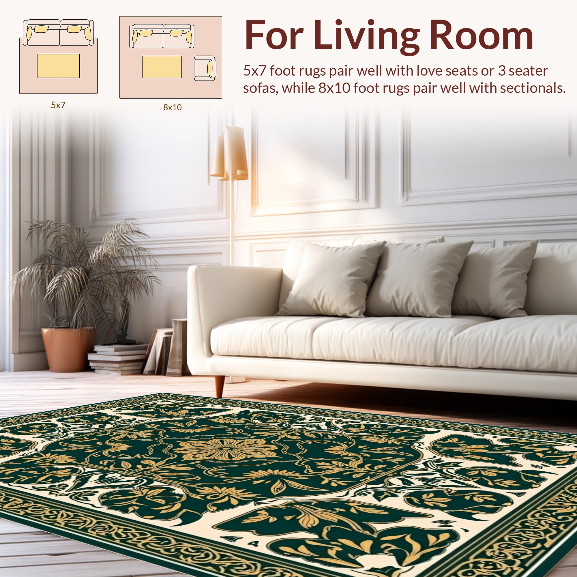 Dark Green Golden Floral Medallion Rug