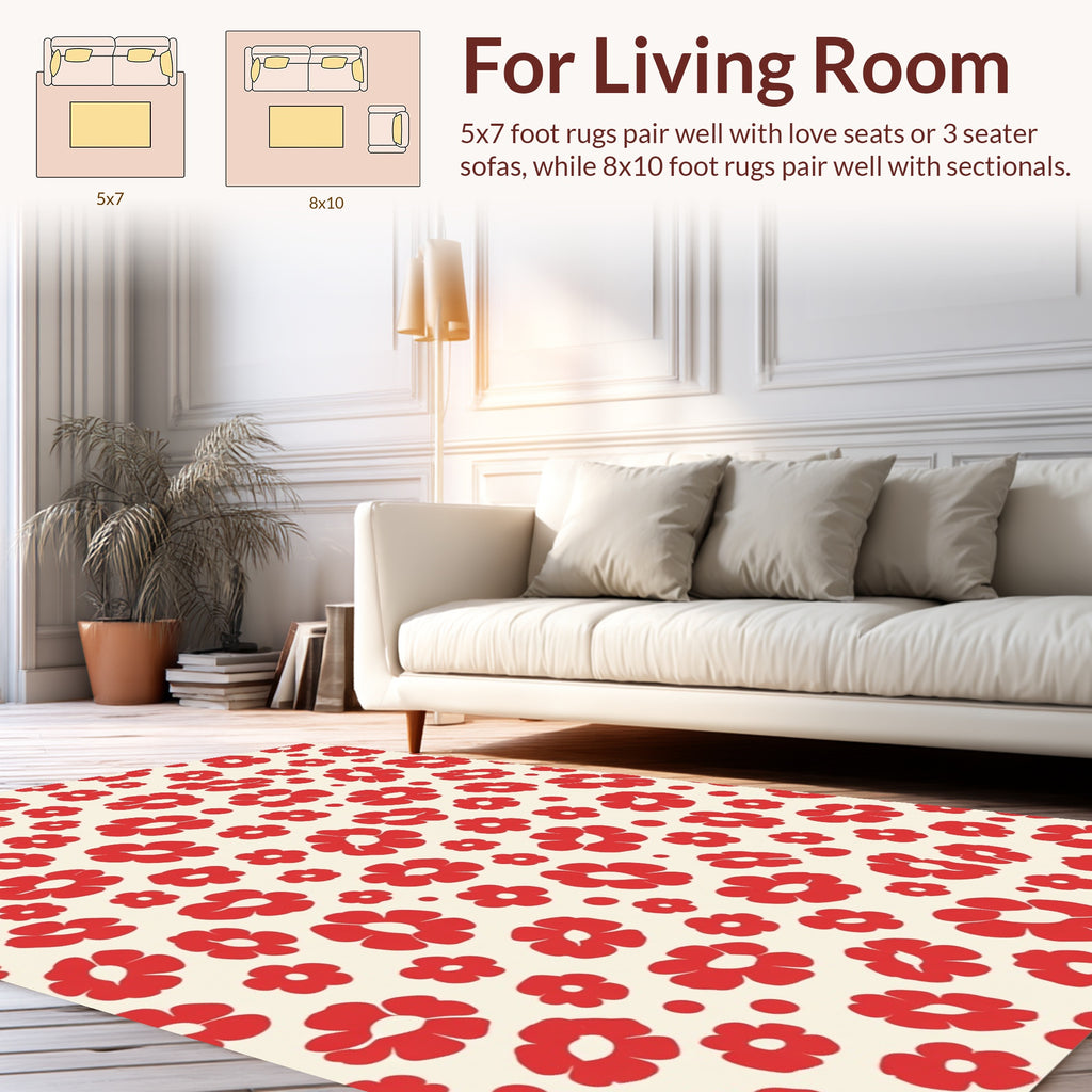 Red Blossom Pattern 50s Style Rug