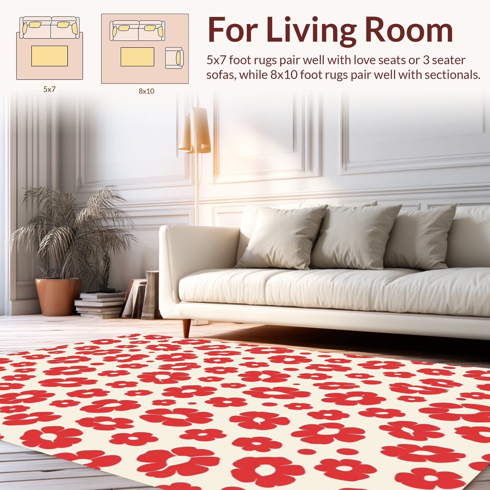 Red Blossom Pattern 50s Style Rug