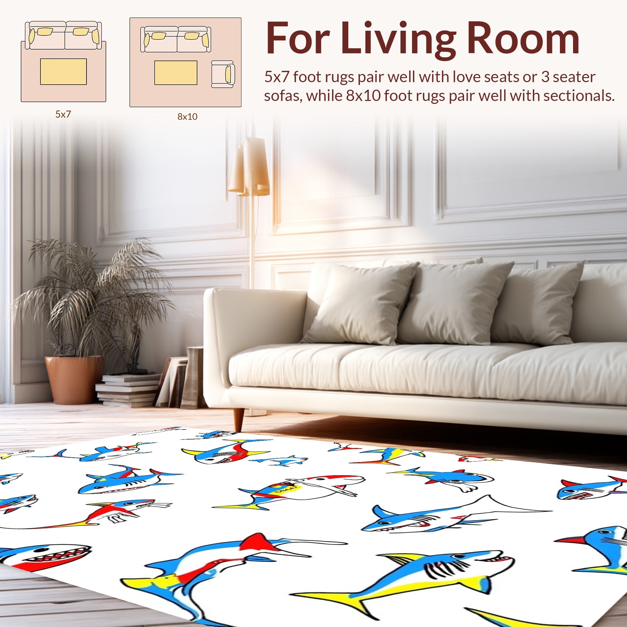 Playful Color Block Shark Pattern Rug