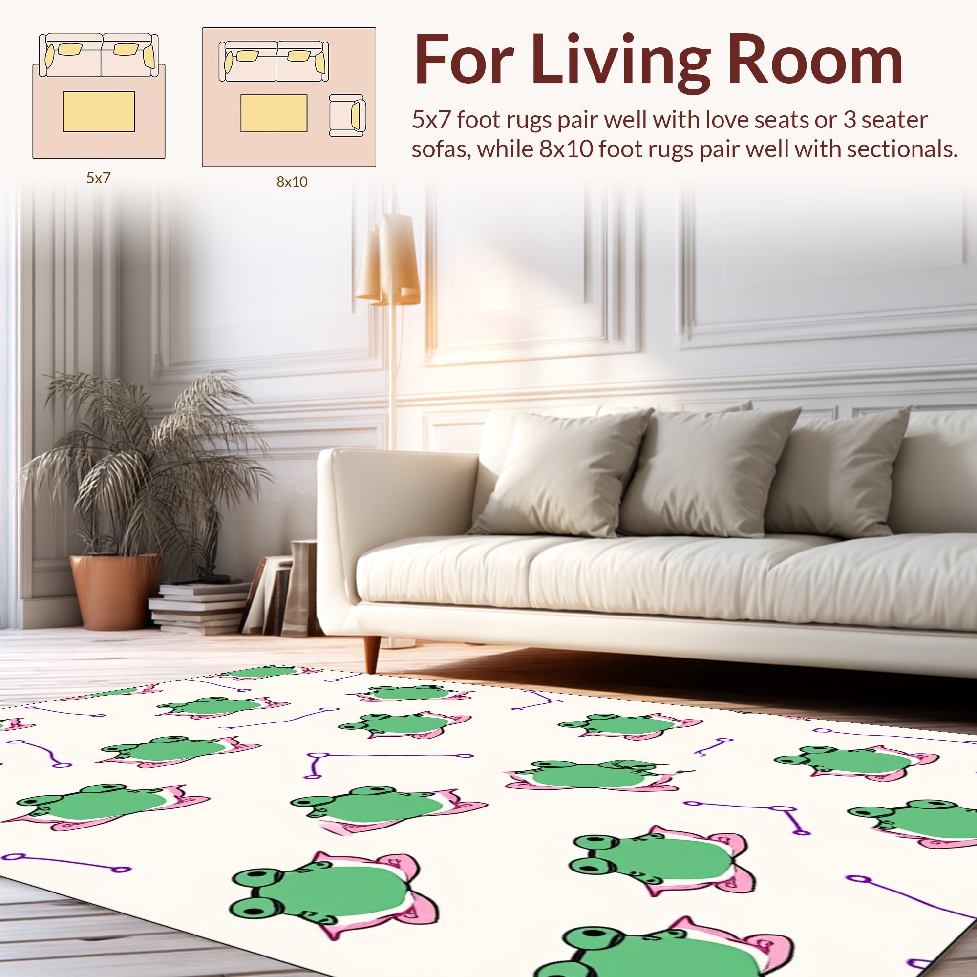 Cute Frog Pattern Pillow Design Rug