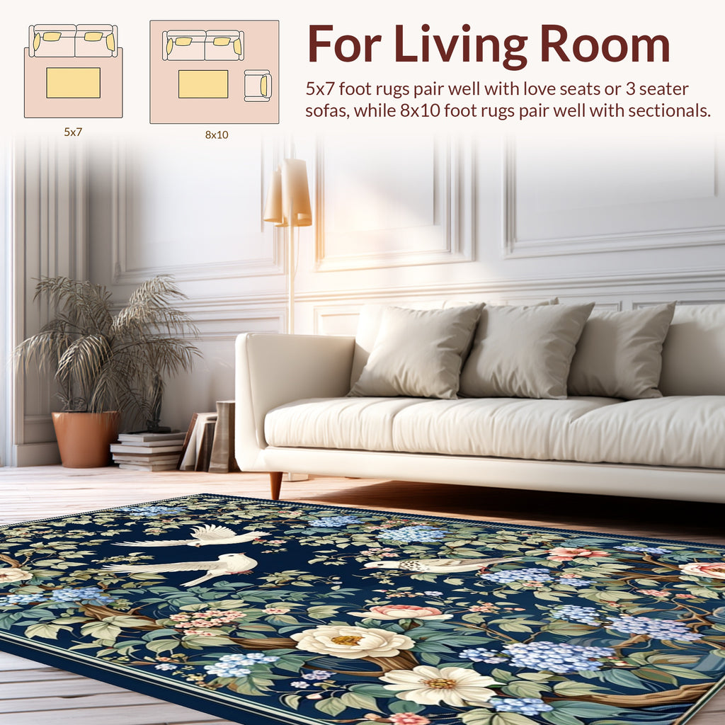 Vivid Garden Birds Floral Tapestry Design Rug