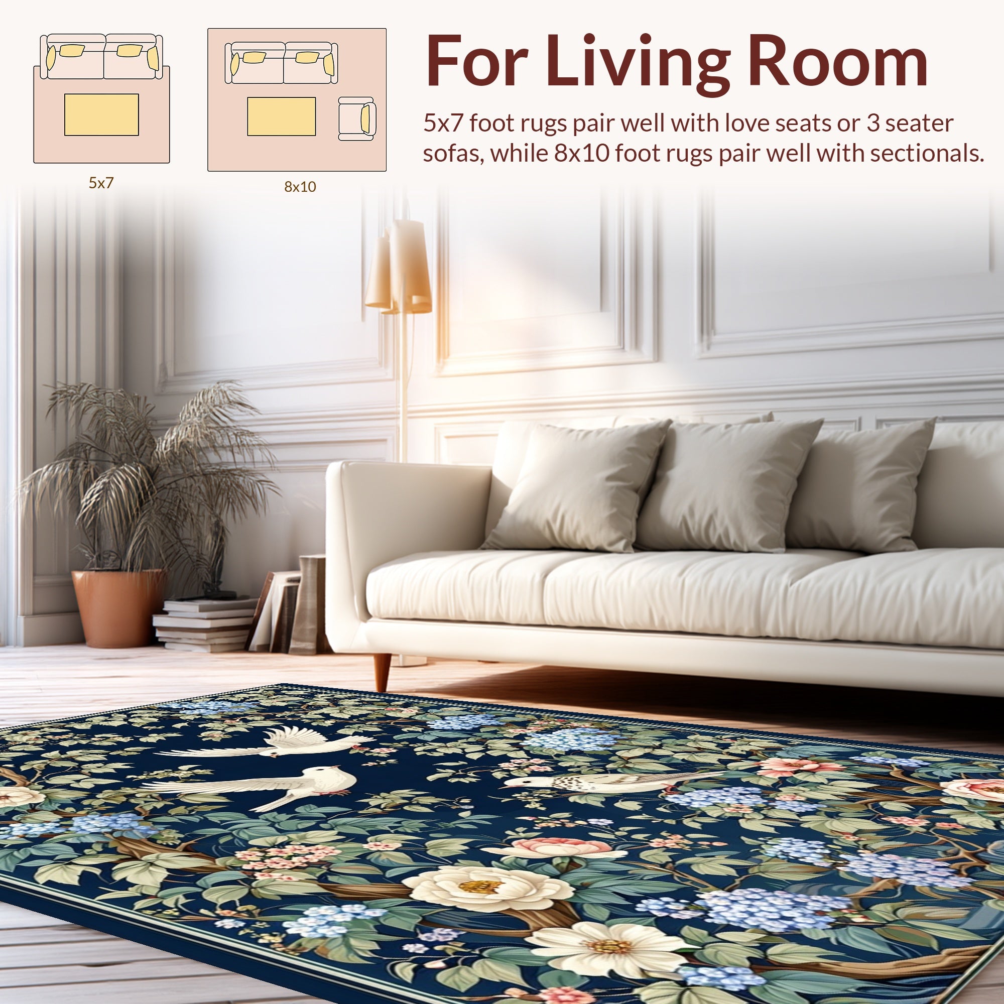 Vivid Garden Birds Floral Tapestry Design Rug