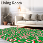 Whimsical Red Swirl Candy Cane Green Rug