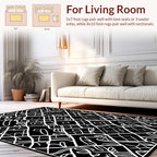 Black White Interlocking Line Pattern Rug