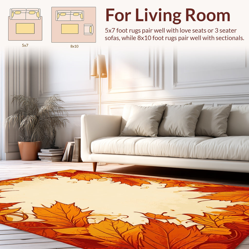 Autumn Leaves Swirling Border Design Rug