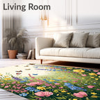 Vibrant Wildflower Meadow Butterfly Garden Rug