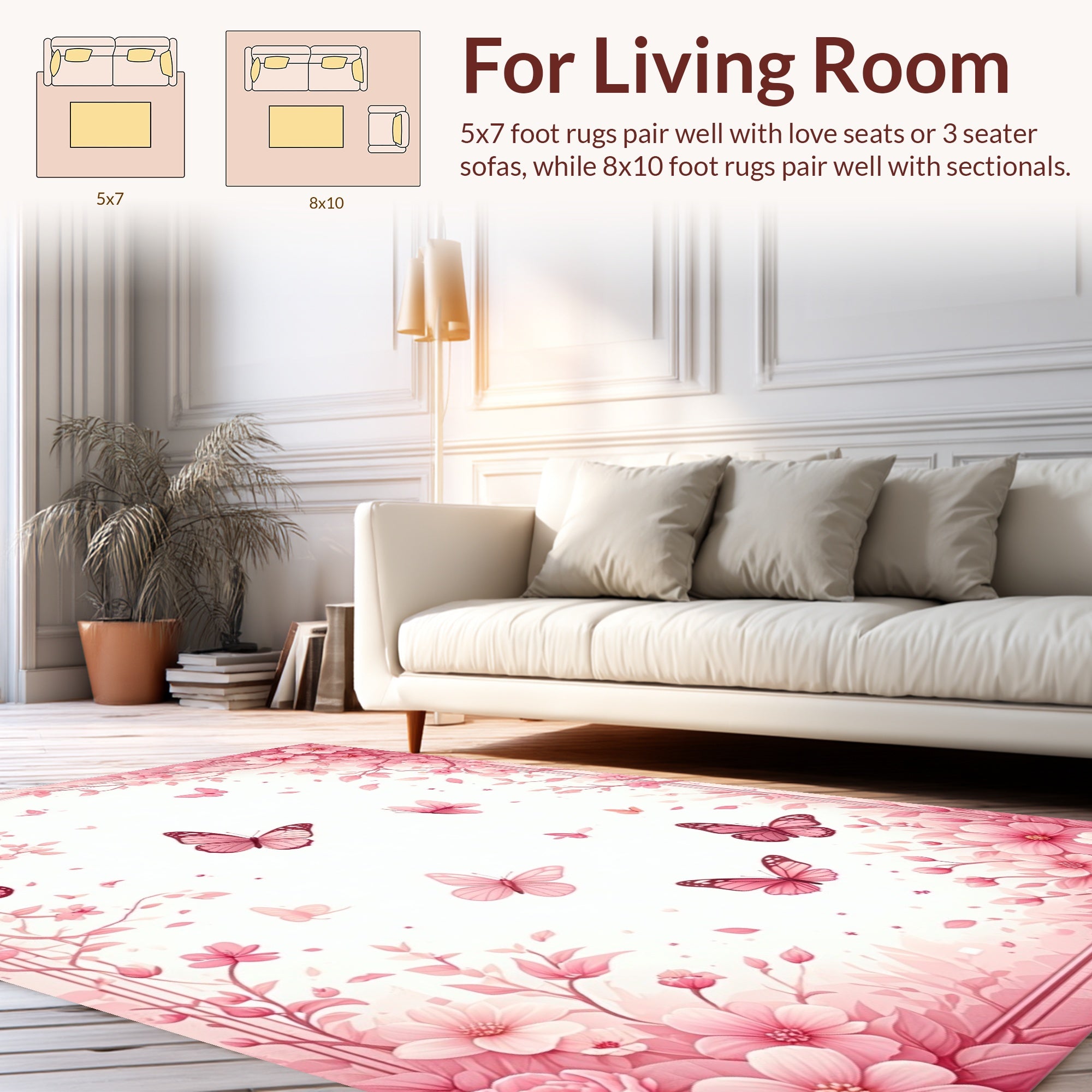 Pink Butterfly and Floral Whimsical Pattern Rug