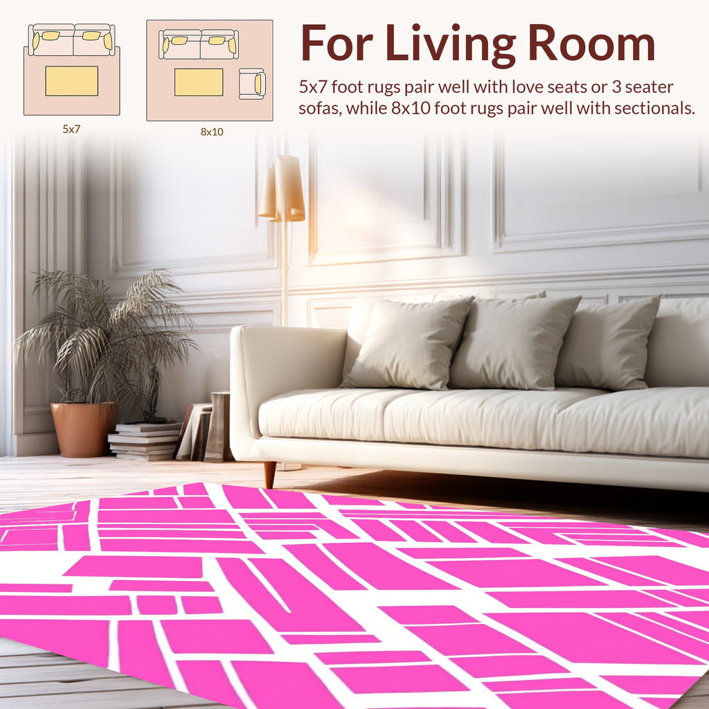 Geometric Pink Lines Patterned Rug