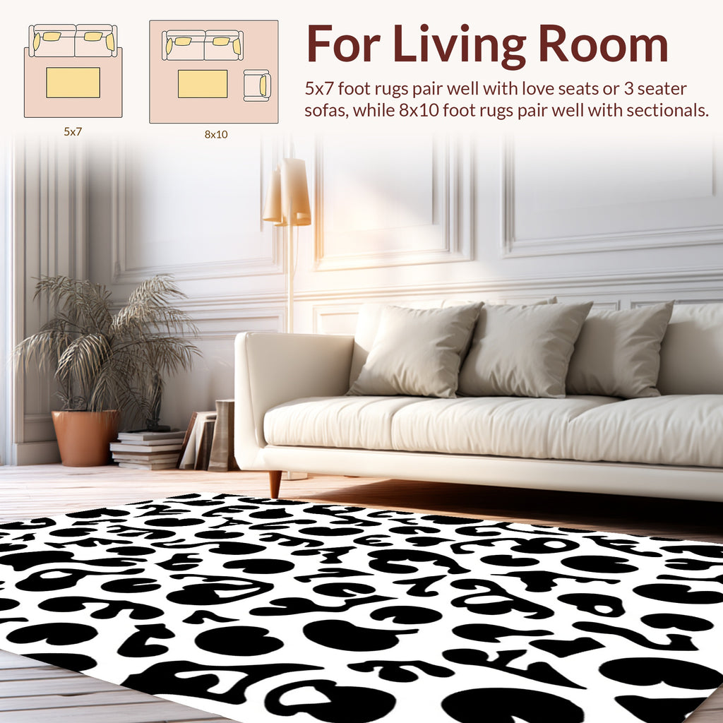 Abstract Organic Black White Pattern Rug