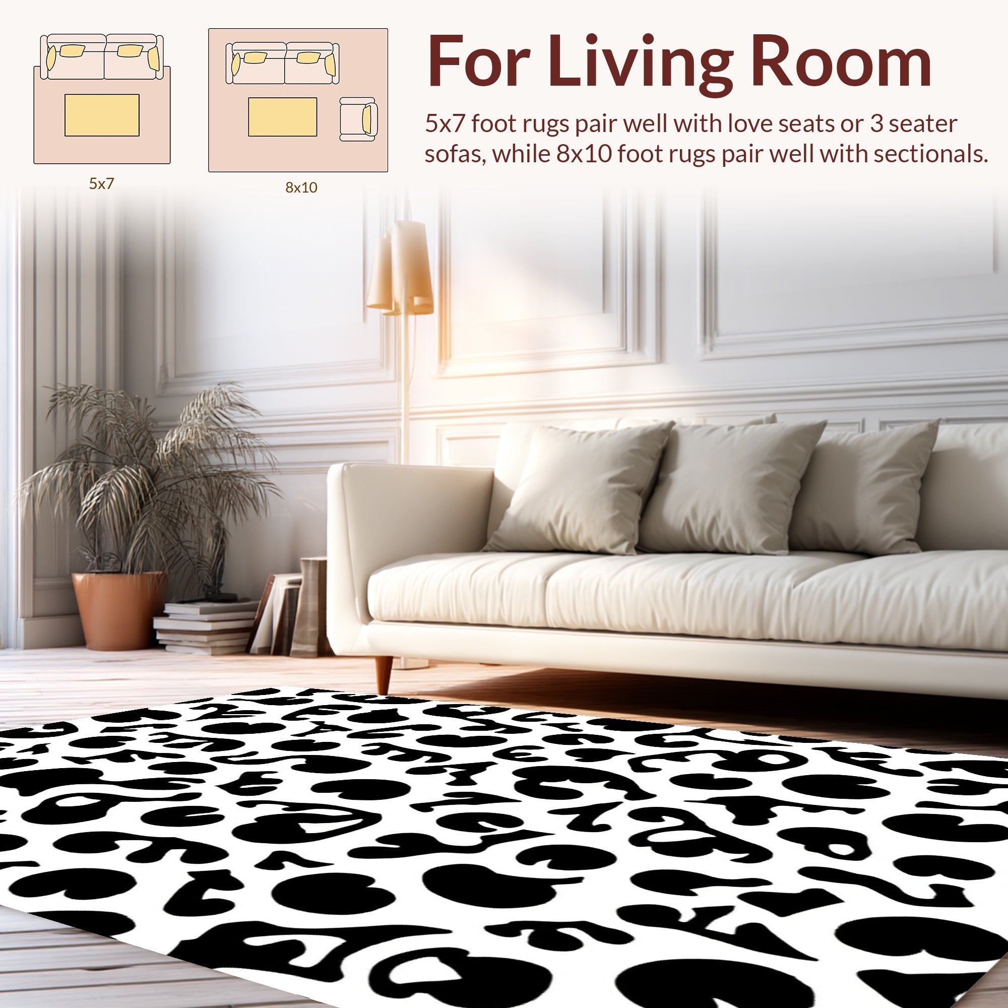 Abstract Organic Black White Pattern Rug