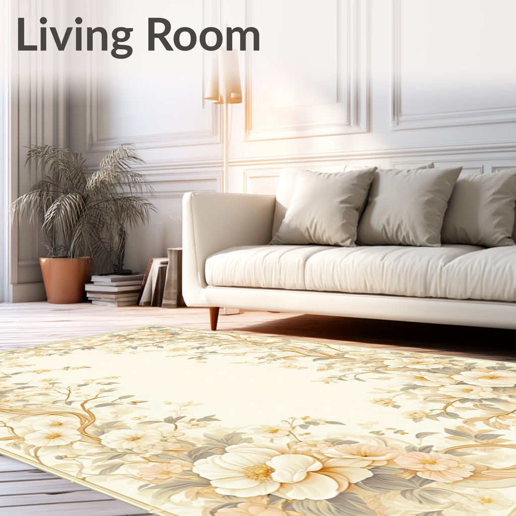 Cream Floral Branches Vintage Pattern Rug