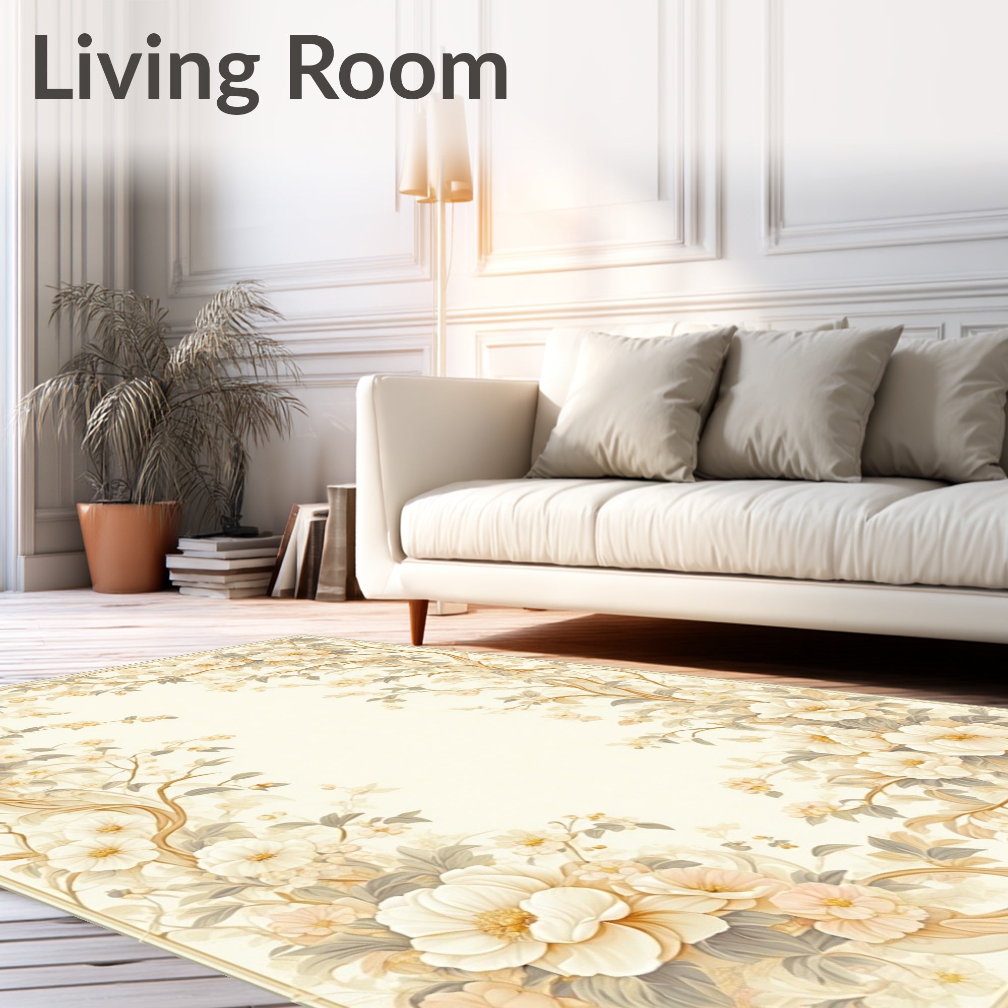 Cream Floral Branches Vintage Pattern Rug
