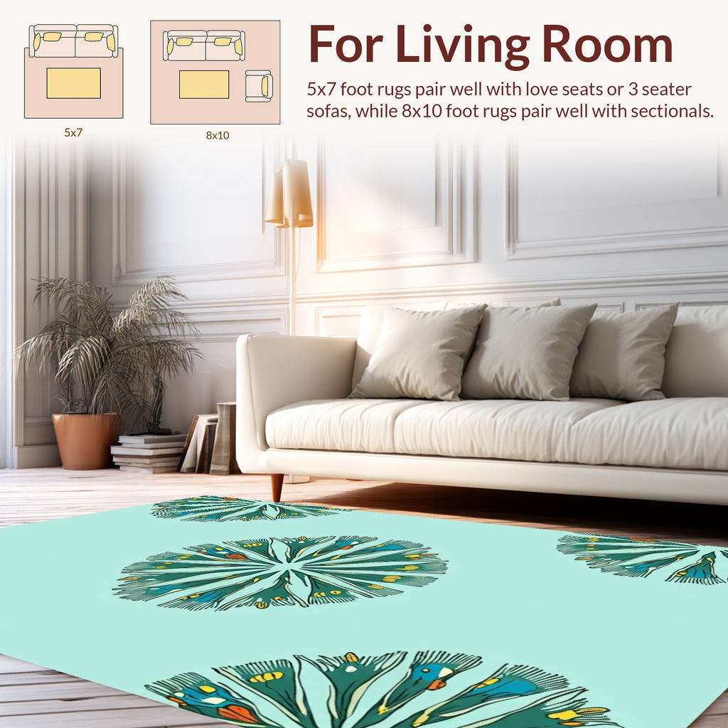 Fan Motif Emerald Green Pattern Rug