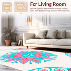 Pink Teal Mandala Inspired Pattern Rug