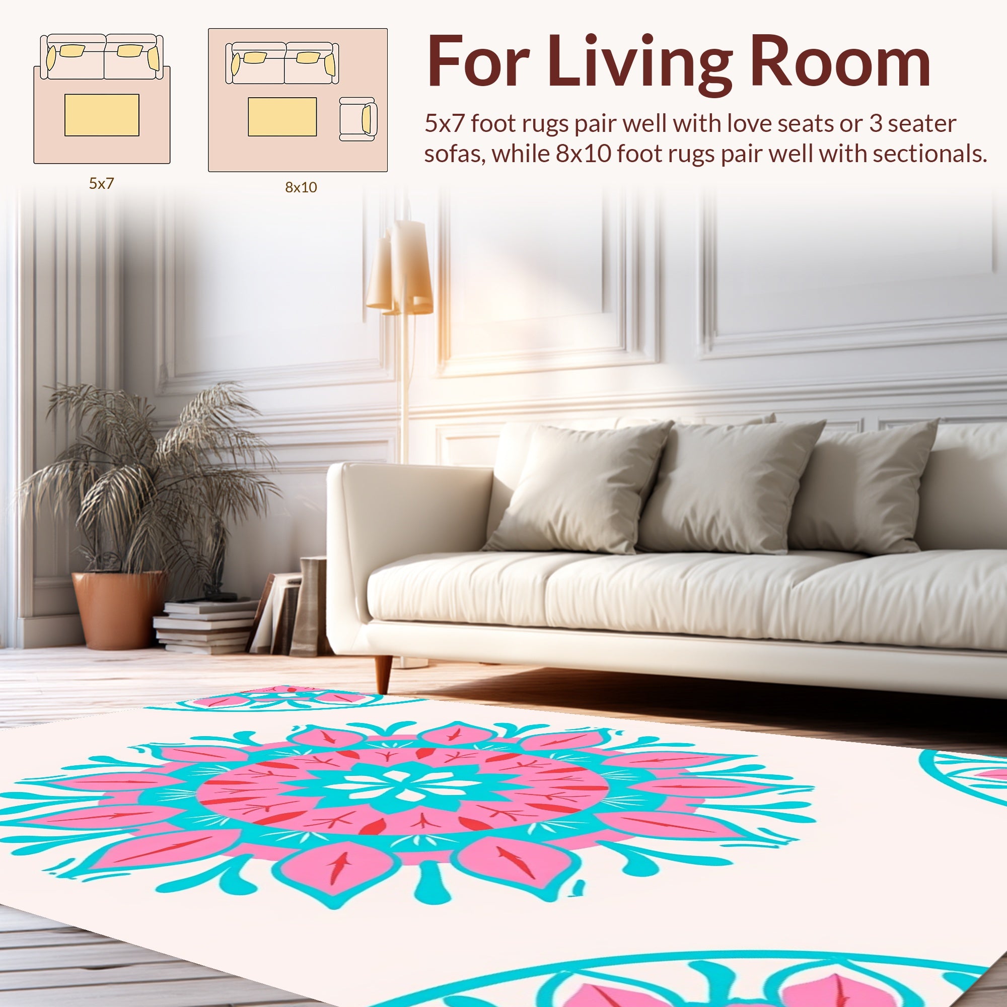 Pink Teal Mandala Inspired Pattern Rug