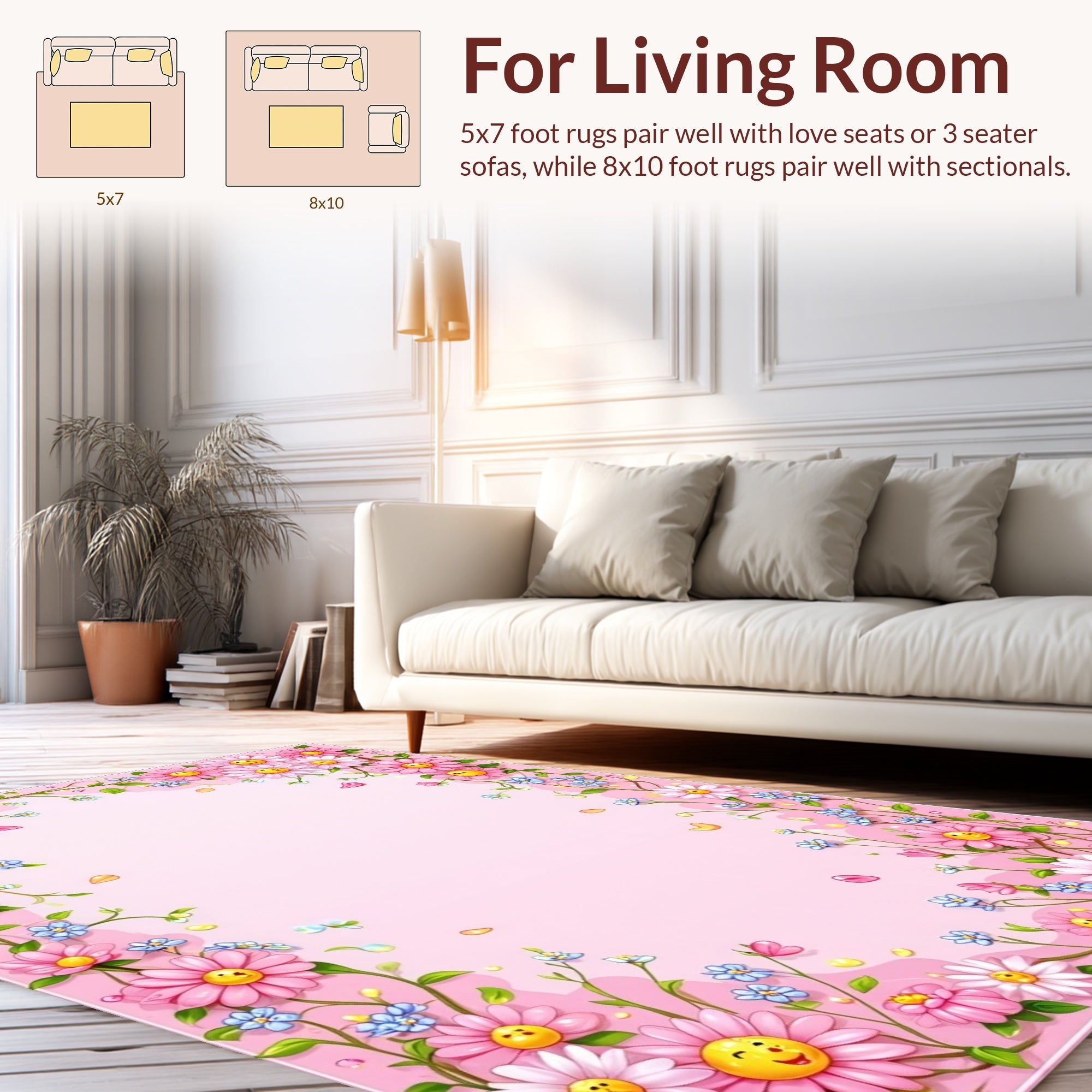 Pink Floral Smiley Faces Vine Rug
