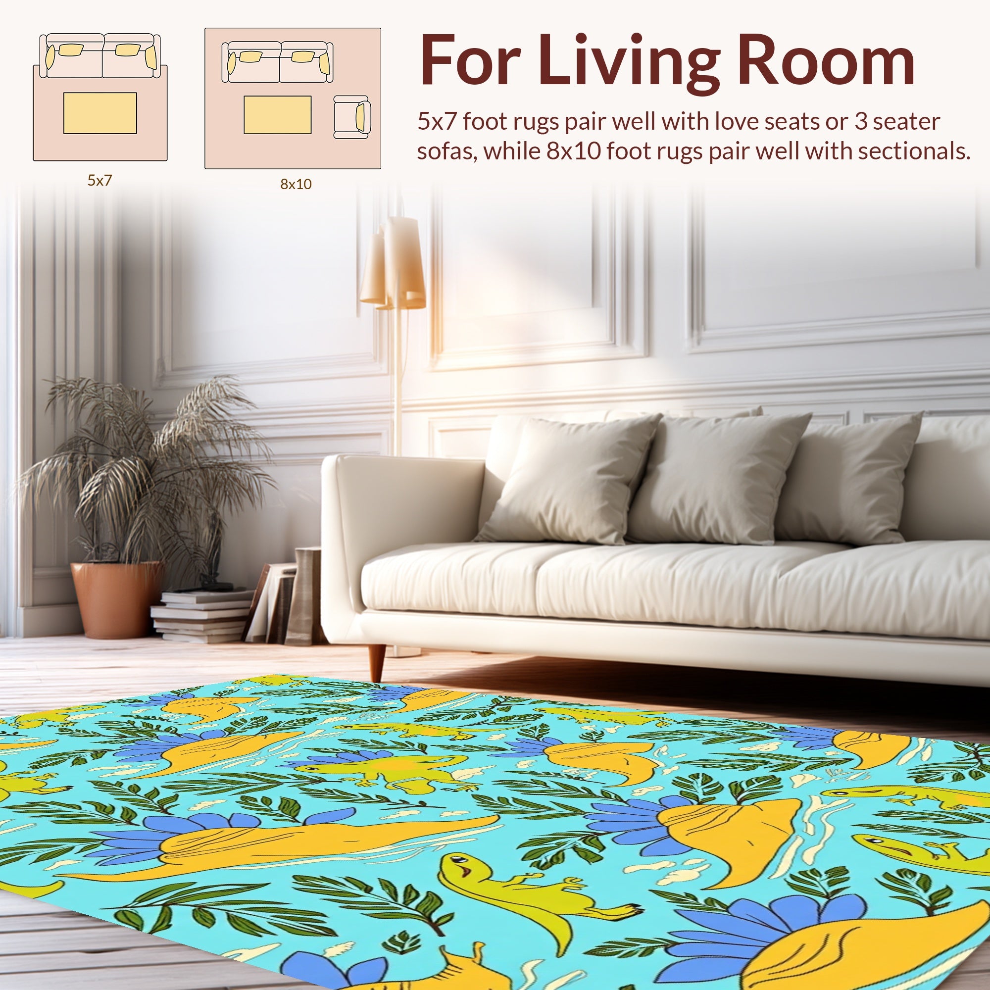 Playful Dinosaur Leaf Pattern Rug