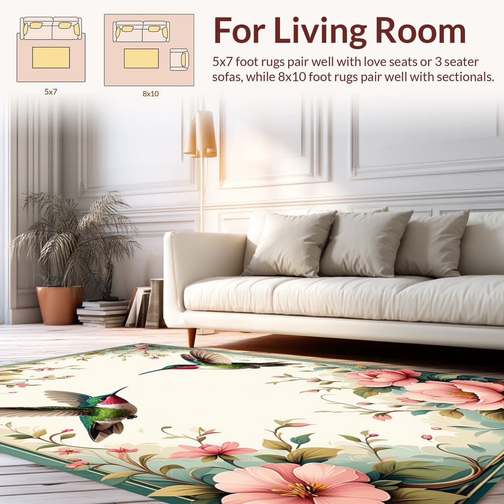 Hummingbird Floral Garden Art Rug