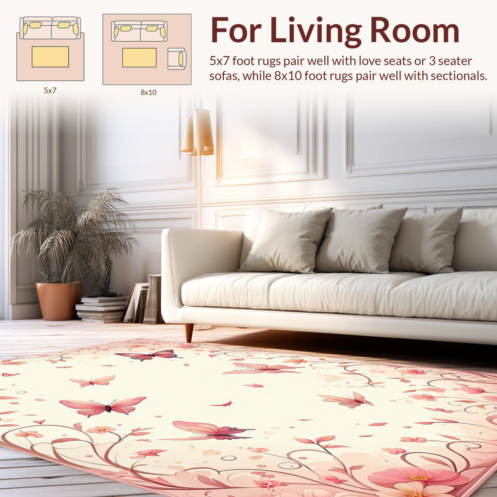 Pink Floral Butterflies Garden Rug