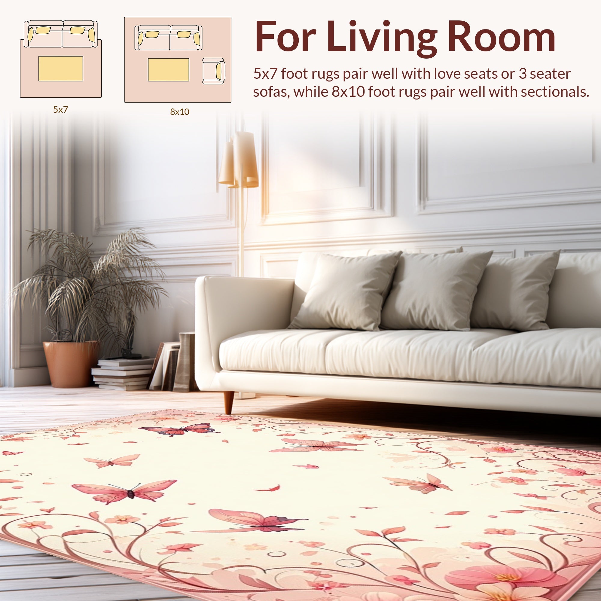 Pink Floral Butterflies Garden Rug