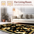 Black Gold Floral Damask Pattern Rug