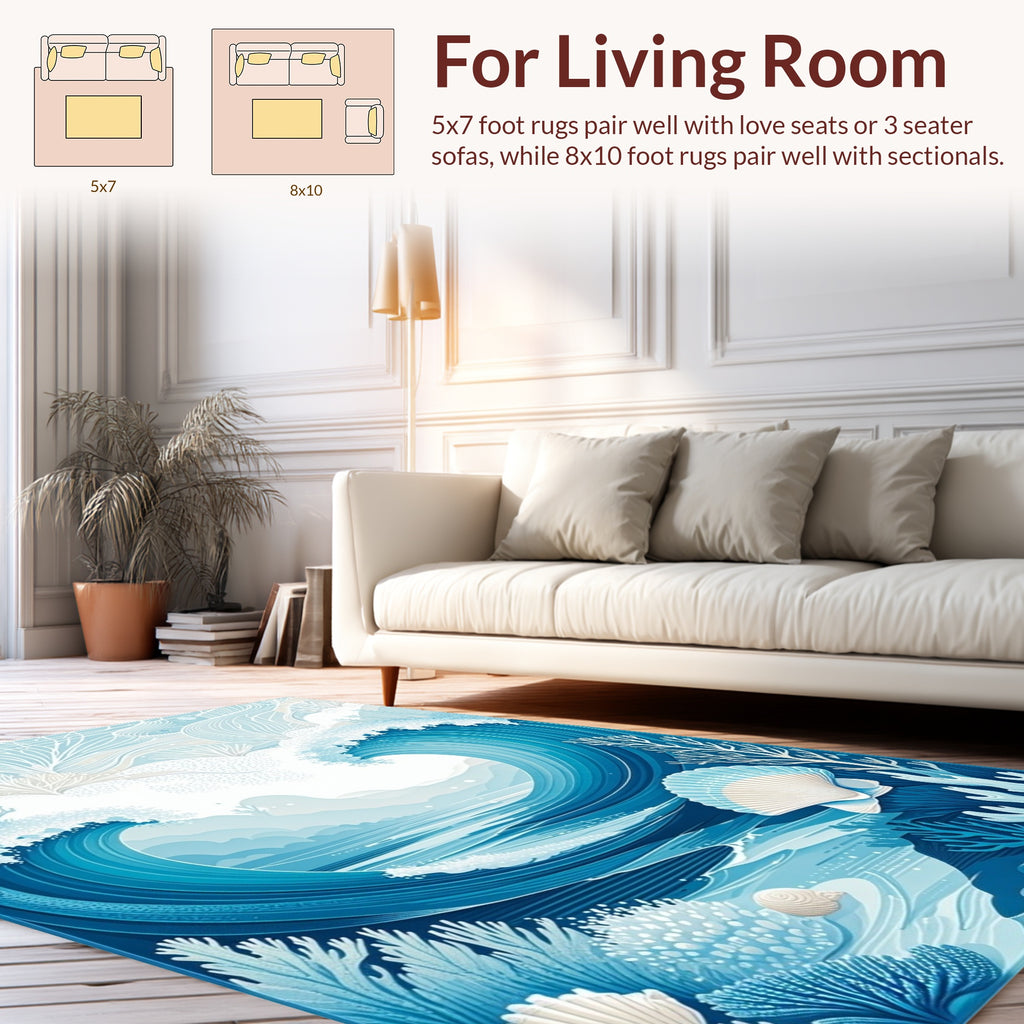 Ocean Wave Coral Shell Art Rug