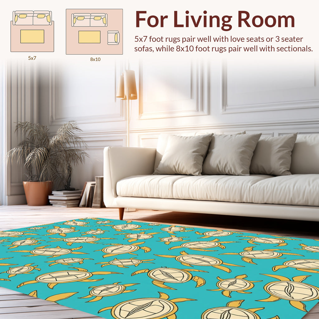 Whimsical Yellow Turtle Pattern Rug