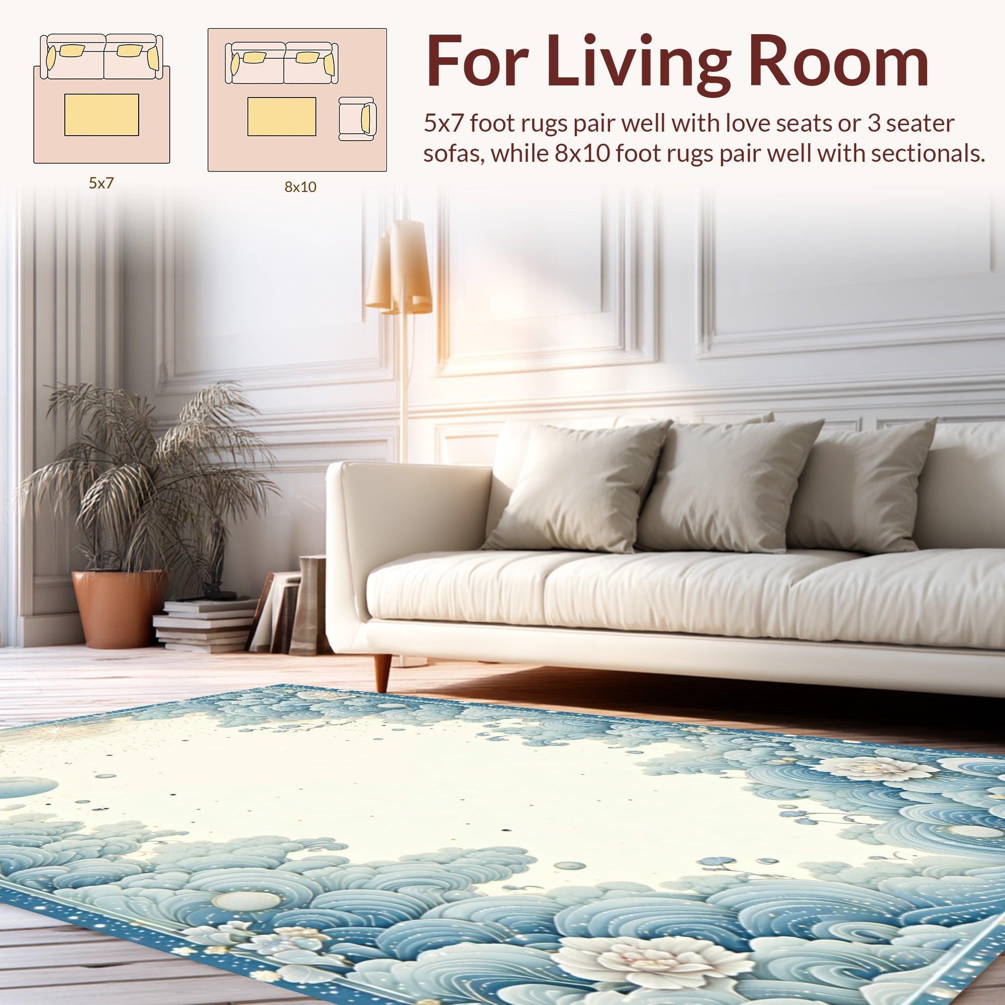 Dreamy Sky Clouds Floral Pattern Rug